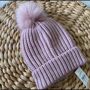 Pink thick knit pom hat from Loft